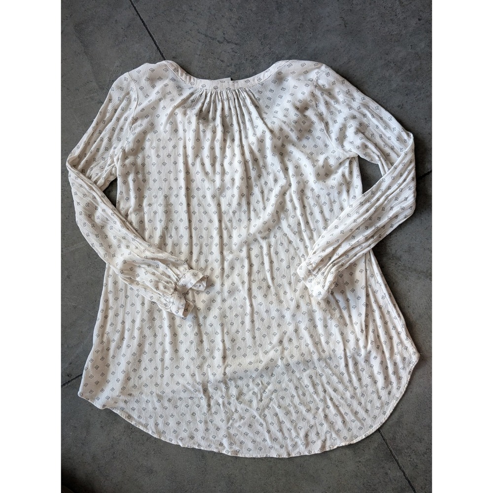 Knox Rose Women's Casual Beige Patterned Long Sleeve Button‎ Up Shirt Top Blouse - Picture 3 of 3